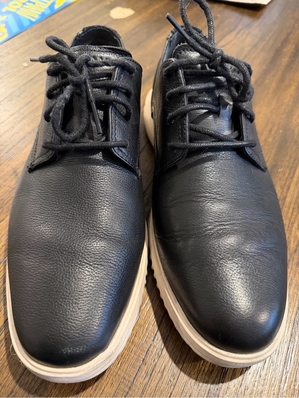 Cole Haan Black Leather Lace-Up Oxfords with Cream Midsole